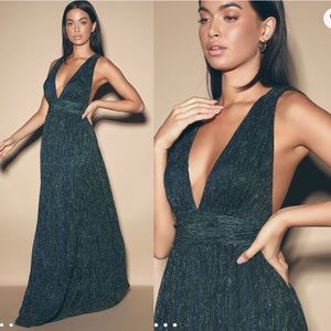 Lulu’s Looking Radiant Metallic Maxi Dress Gown M